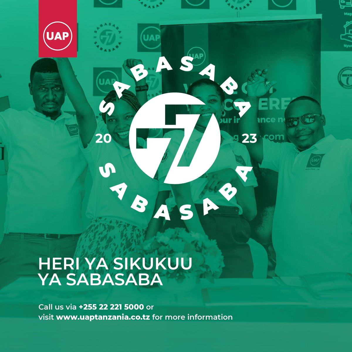 uaptz's tweet photo. Heri ya sikukuu ya SabaSaba

Piga namba +255 22 221 5000 au Tembelea https://t.co/Mu4SjNUPG9 kufahamu zaidi

-

#uapinsurancetz #uaptz #bimanauap #insurance #uapsabasaba #uapsabasaba2023 https://t.co/vpC8q3XyIr