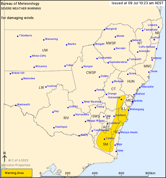 NSW Severe Weather Warning: Damaging Winds. Wollongong, Nowra, Bowral, Katoomba, Cooma, Bombala. #severeweather #ewnalerts #ewn #alert #severewx #NSW #nswwx bit.ly/44jw9ri