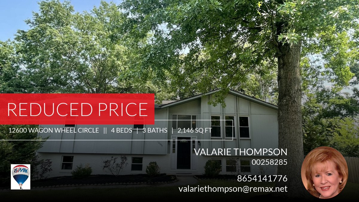 ValThompson's tweet photo. 📍 Reduced Price 📍 This recently reduced home at 12600 Wagon Wheel Circle in Knoxville won't last long, so, don't wait to set up a showing! Reach out here or at 8654141776 for more information!

Valarie Thompson, MBA, REALT... https://t.co/6O3F6I0Mii https://t.co/AuKOIeFVX7