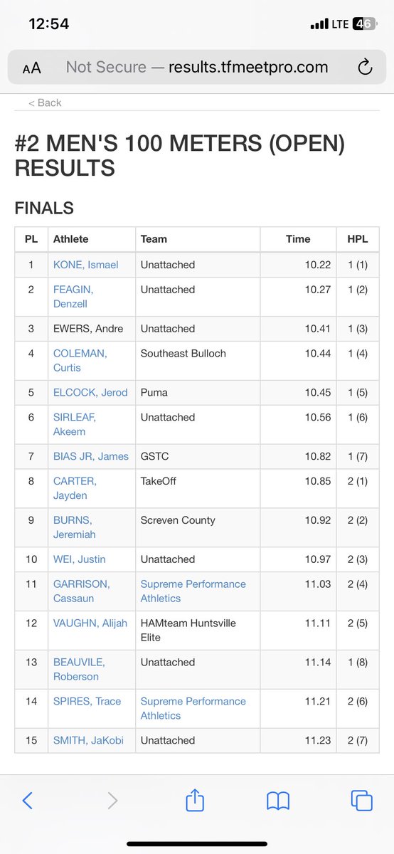 CurtColeman9's tweet photo. 17 year old Southeast Bulloch Junior Curt Coleman goes 10.44 at JAC…he beat that puma guy 😯 https://t.co/sEP8AVy74U