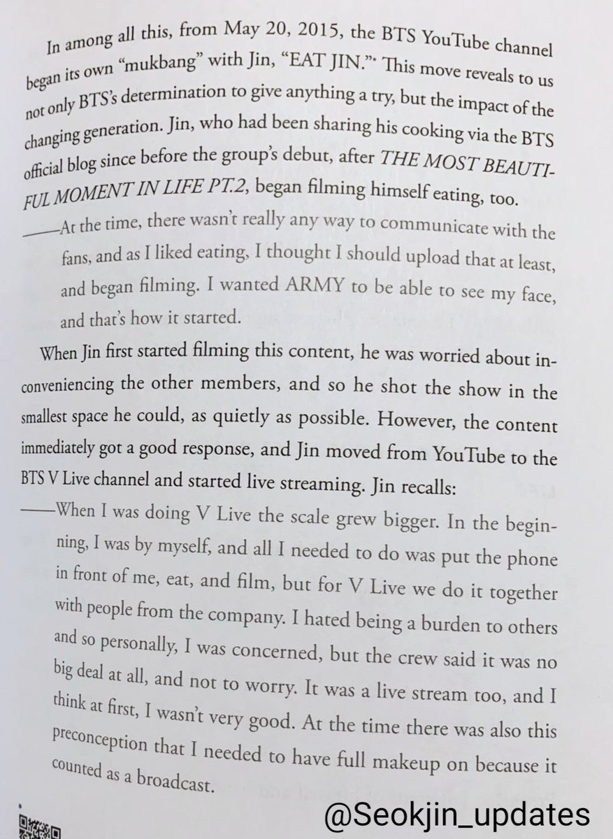 seokjin_updates's tweet image. #JIN on his solo content #EatJin-

"At the time, there wasn't really any way to communicate with fans and as I liked eating, I thought I should have upload that atleast and began filming."

He was worried to inconvenience others when he started filming but he got a good response.