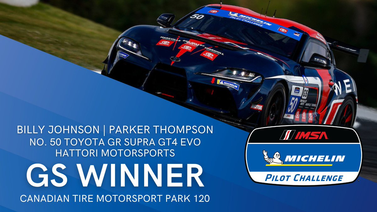 Congratulations to the GS winner of the Canadian Tire Motorsport Park 120!

#IMSA | <a href="/CTMPOfficial/">CTMP</a> | <a href="/ToyotaRacing/">Toyota Racing</a> | <a href="/HattoriMTSP/">Hattori Motorsports</a>