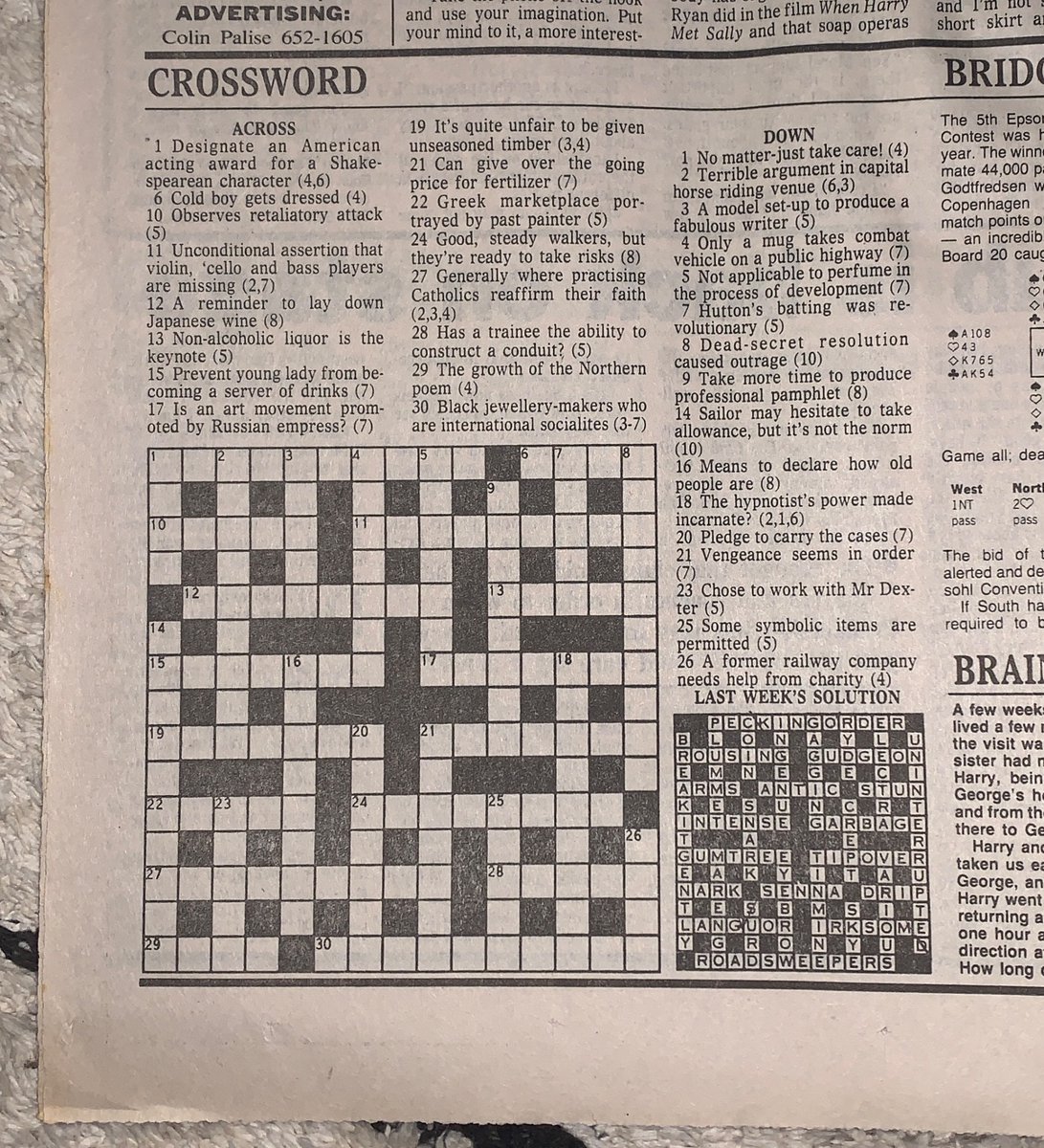 For those who like retro cryptic crosswords, here is one from the final edition of the Melbourne Herald, October 5, 1990