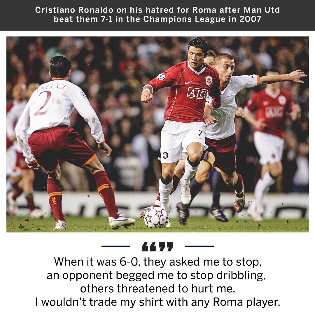 RT @CristianoXtra_: The night Roma players asked Cristiano Ronaldo to stop dribbling. https://t.co/NgbcaDo7eW