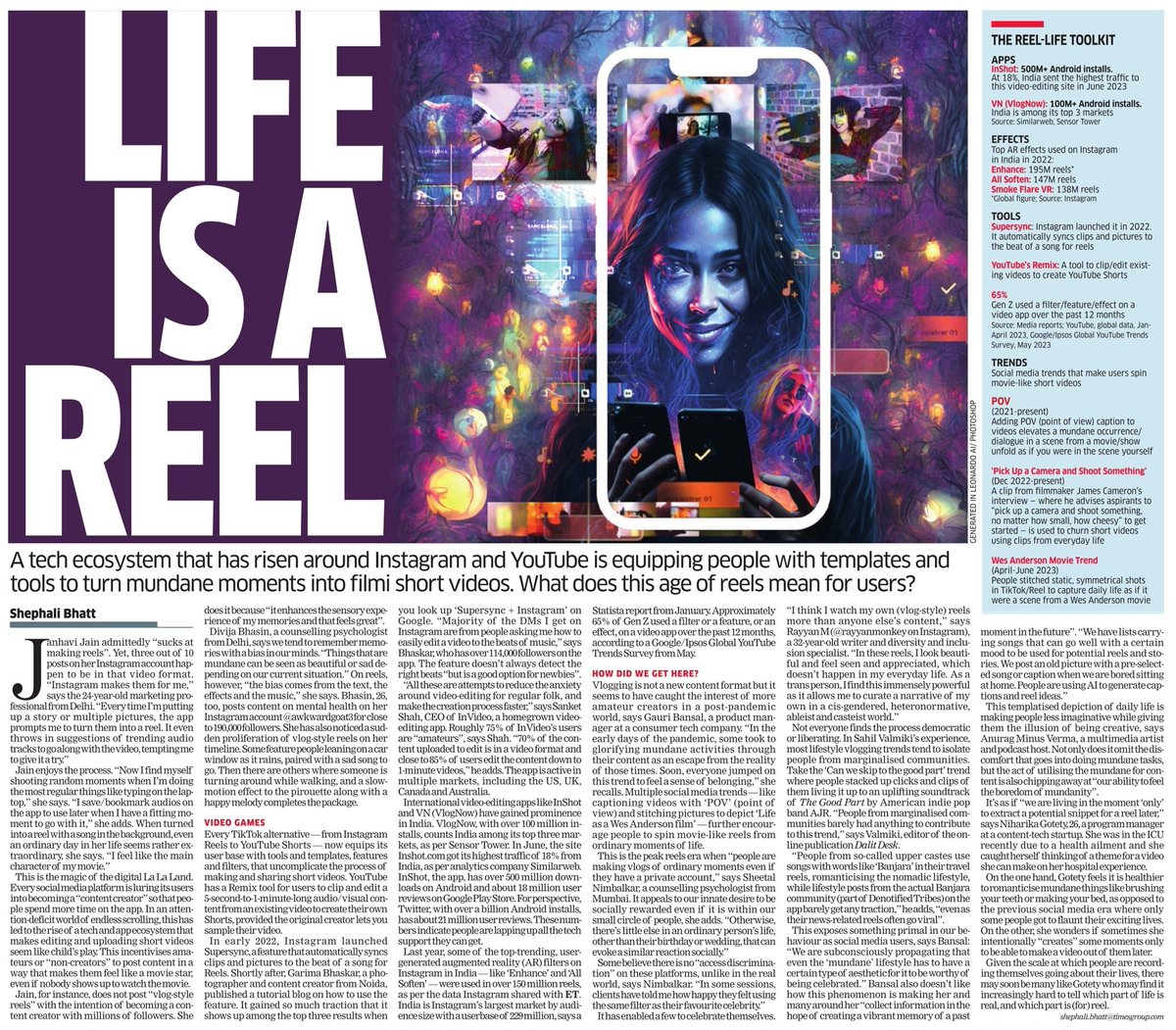 ShephaliBhatt's tweet photo. "When turned into a reel with a song in the background, even an ordinary day seems extraordinary”

✍️ Wrote about the Rise of Reel Life Main Characters, the tech aid Instagram &amp; co offer to turn their mundane moments filmy. But real life is no movie, so where will this take us.. https://t.co/Jm4MujTAoW