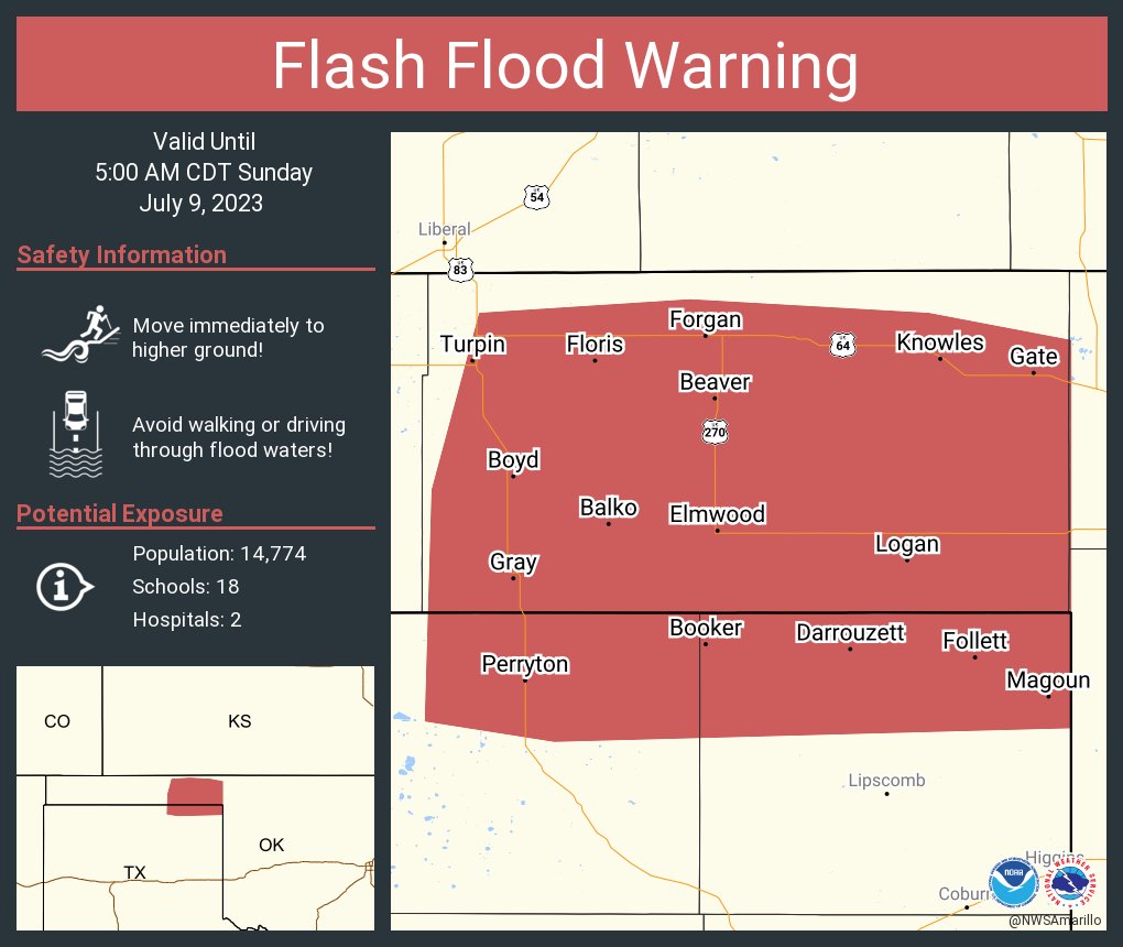 NWS Amarillo on Twitter "Flash Flood Warning continues for Perryton TX, Booker TX and Beaver OK