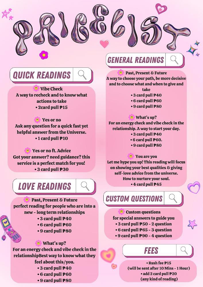 — Welcome to our safe space:>

Im Eunice and I am new to readings, I look forward to having you as my client and best friend/s😋

Form on thread^3^

tarot ph astrology tarot card  mang huhula hula love reading future witchph