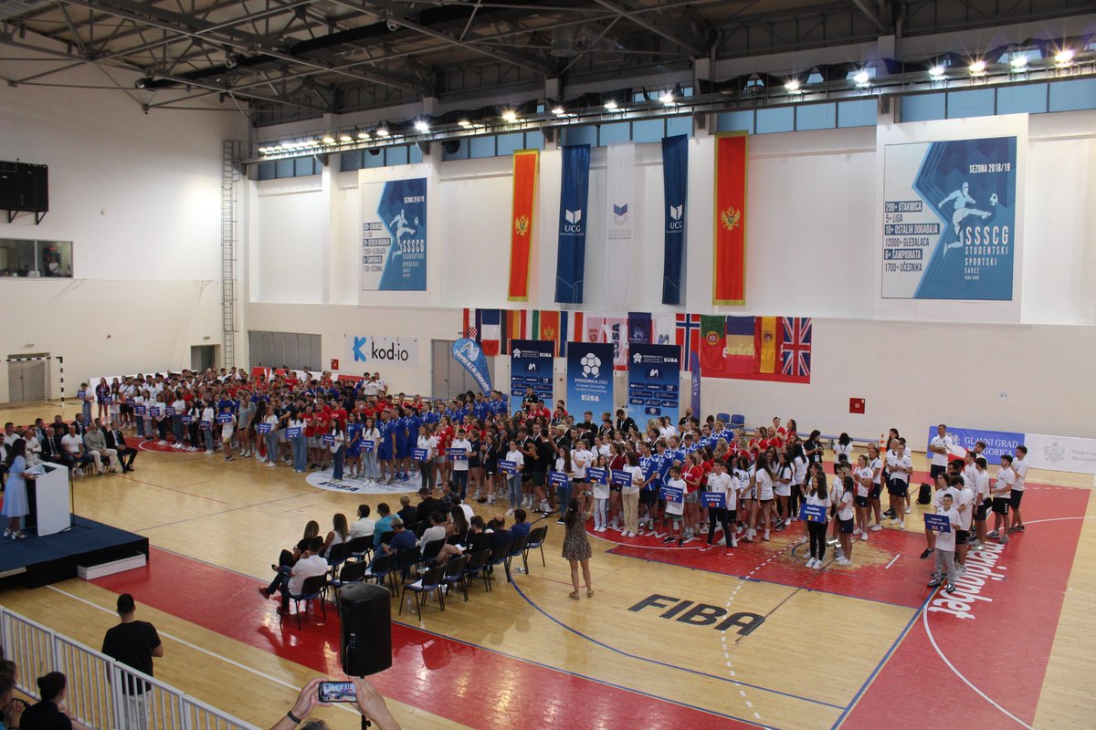 eusaunisport's tweet photo. @EUSAHandball  has officially started yesterday with its Opening Ceremony that took place on 8th July in Podgorica at Sports and Cultural center of the University of Montenegro.
https://t.co/DRlcUb3xff https://t.co/thMQgHgITt
