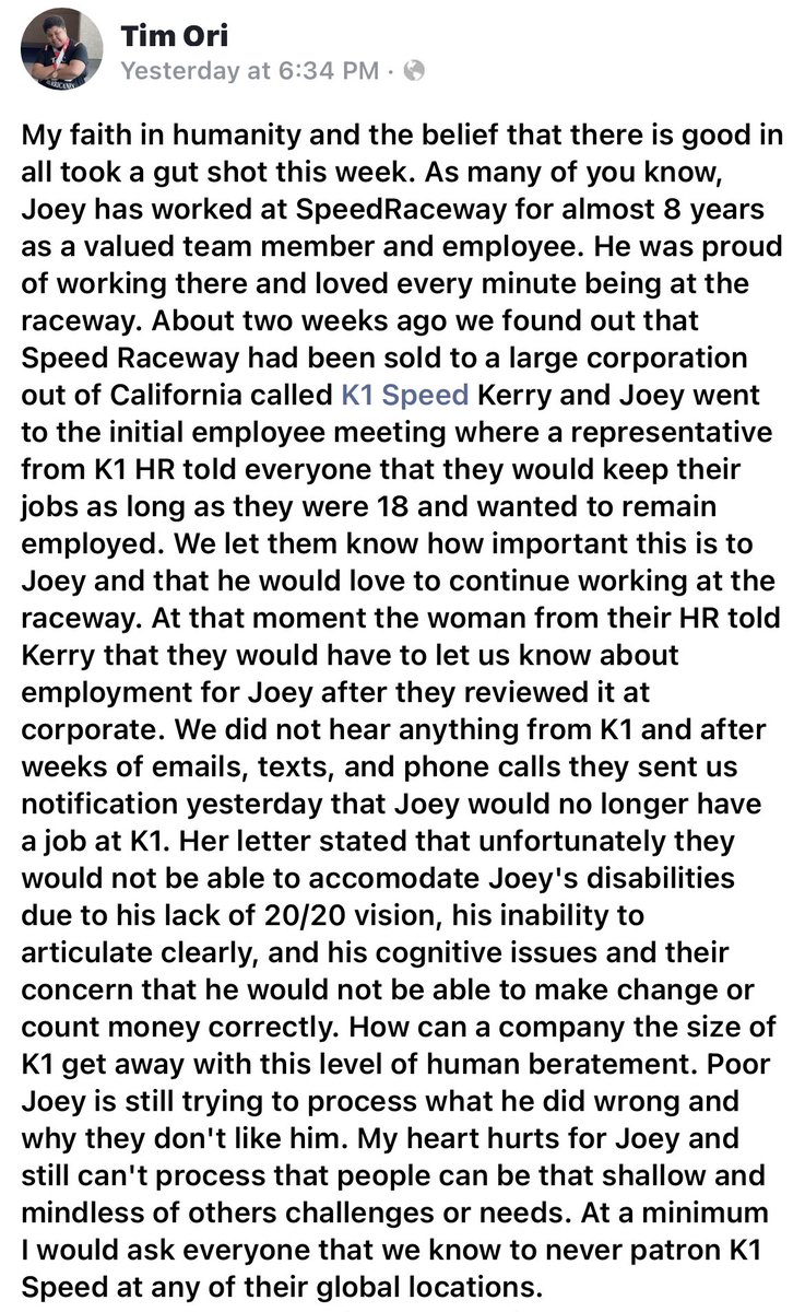 Please retweet and share my brother’s story. It breaks my heart to see Joey get fired from a job he was so passionate about, just because of his disability. This happens everyday to people who face life’s challenges across the United States and it needs to come to an end.