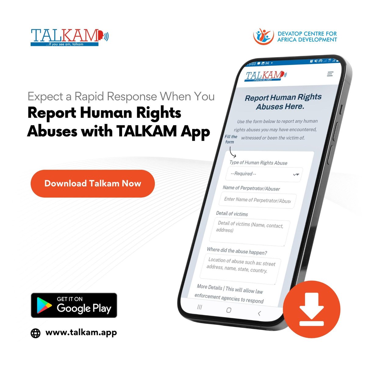 chatwithjoseph's tweet image. If you see human trafficking,  report with #Talkam App 

Visit talkam.app 
No more silence 😌 
Speak out against human trafficking 

For more info: @talkamm
