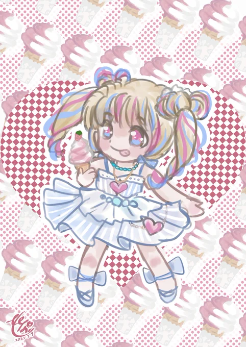 愛ラブアイスな落描きなの#オリジナルイラスト #illustration #イラスト #創作イラスト 