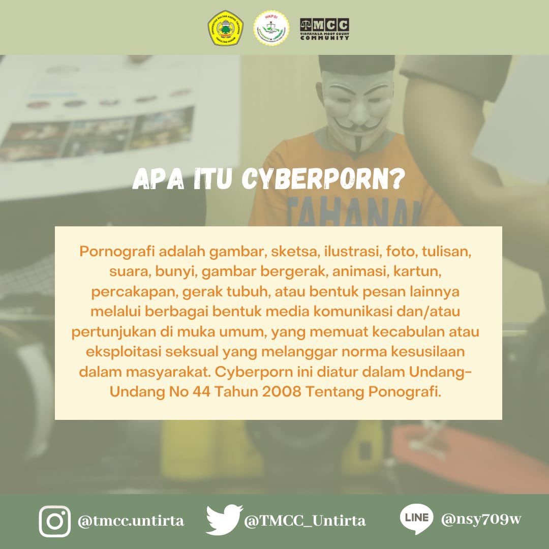 TMCC_Untirta's tweet photo. - K A M U S  H U K U M -

⚖️ Together, Forever, Be Winner⚖️

Halo Mooters! 👩‍⚖️👨‍⚖️

Sudah tau apa itu " CYBER PORN  " ?

Ikut aku belajar istilah dalam hukum yuk! https://t.co/lCtFSwt5iu
