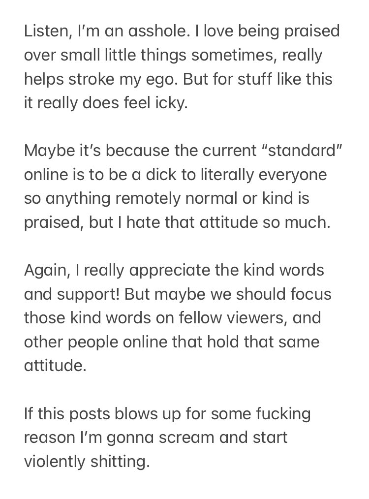 saltydkdan's tweet photo. Weird vent post but it’s been on my mind recently

Hope this doesn’t come across weird? https://t.co/qDgoaaF1X7