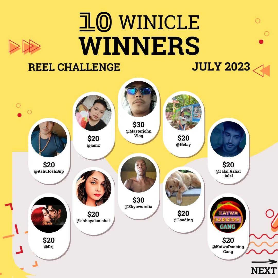 WinicleOfficial's tweet photo. 🌟 Congratulations to the talented reel winners of Winicle for the month of July! 🎉🏆

Your incredible creativity and hard work have paid off, and we couldn't be prouder.  💫✨
.
.
#winiclewinners #creativegenius #inspiringcontent #juneachievements #celebratingtalent
#reelsviral https://t.co/idovYsd5wq