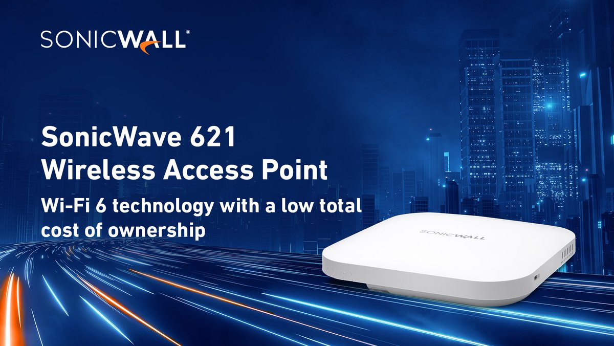 SonicWall's tweet photo. SonicWall SonicWave 621 wireless access points deliver superior #wifi6 performance and maintain the highest levels of #security. Enjoy all the benefits of the latest 802.11ax #wireless technology— without the added costs. Learn more here: https://t.co/WH2S44bzNW https://t.co/7jWao9X4gQ