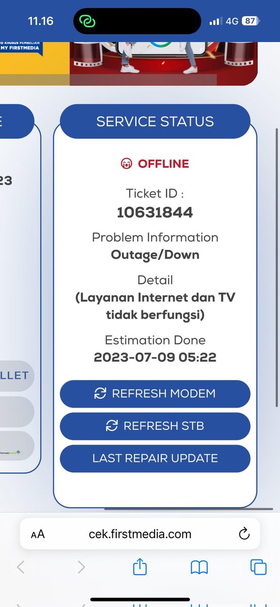 nonayukee's tweet photo. @FirstMediaCares wifi di rumah mati sejak sore kemarin, sudah bikin laporan, Estimated time kelar perbaikan 05.22 hari ini, sampai sekarang masih belum bisa 😒 https://t.co/AywOAMPELI