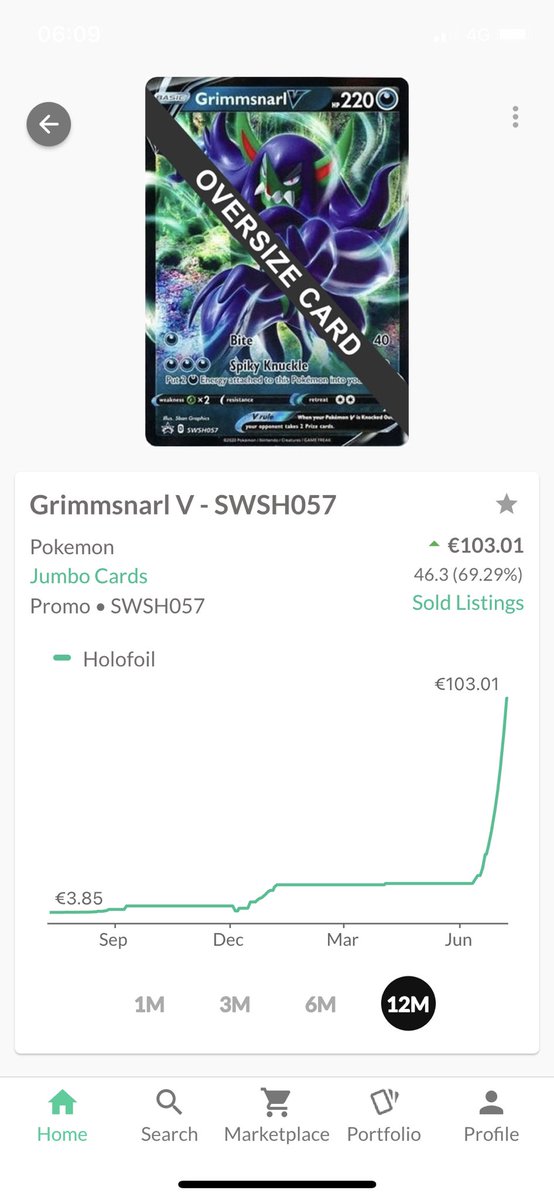 Helllo
Can someone explain me this?
Grimmsnarl SWSH057 Jumbo card’s value is going up on collector app
@getcollectrapp @DavidLPokemon @davidkclash @wossy @pokecardex @PokeData @poke_rev @hobbydb 
Is this some kind of manipulation ? #PokemonTCG