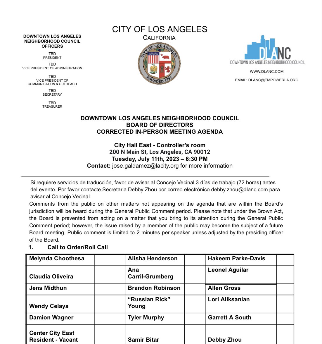Join us Tuesday 7/11 for the installation of the newly elected Board of Directors (Oath of Office) and new Executive Officers

City Hall East - Controller’s room
200 N Main St, Los Angeles, CA 90012
Tuesday, July 11th, 2023 – 6:30 PM