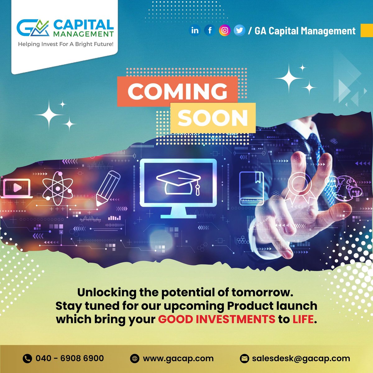 GACM_official's tweet photo. COMING SOON!

We bring your GOOD INVESTMENTS to LIFE.

NEW PRODUCT LAUNCHING SOON!

#newproduct #productlaunch #gacm #gacap #investmenttoday #investineducation #gacapitalmanagement #unlistedshares #preipo #hyderabad #comingsoon #launchingsoon #followformore #comingsoon https://t.co/a8C5sUQxJ5