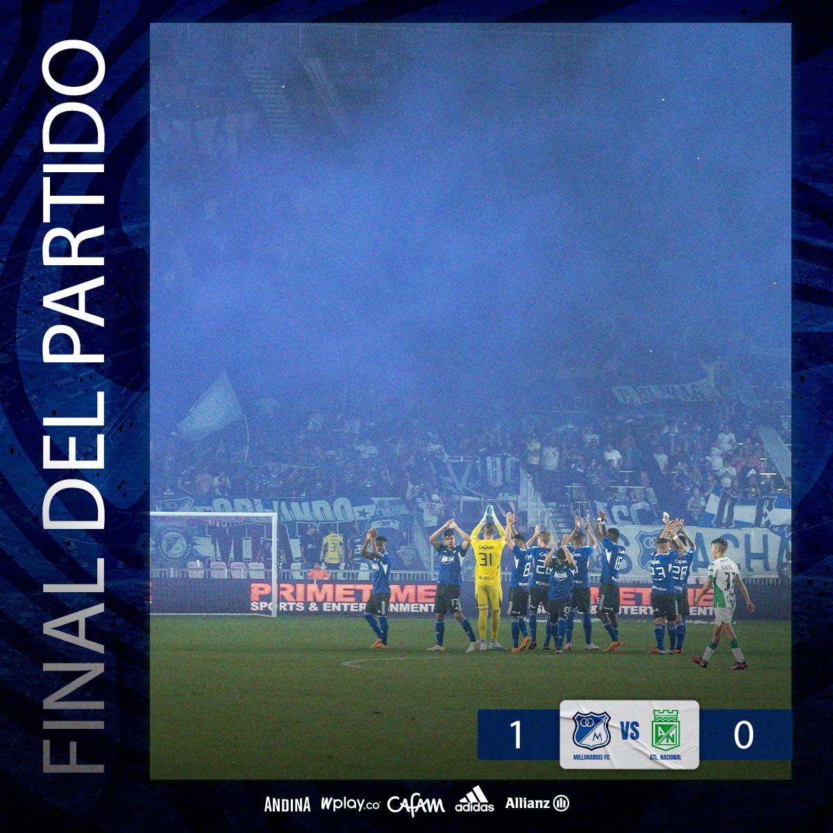 MillosFCoficial's tweet photo. ⏱️ 90’ ¡El Embajador también se queda con el Clásico Colombiano en Fort Lauderdale! 💙🔥🇺🇸 ¡VAMOS MILLONARIOS! 

🔵⚪️ MFC 1️⃣ - 0️⃣ NAC 🟢⚪️

#UnSoloCorazón💙
#PretemporadaAzul https://t.co/nQ7LP7YzC1