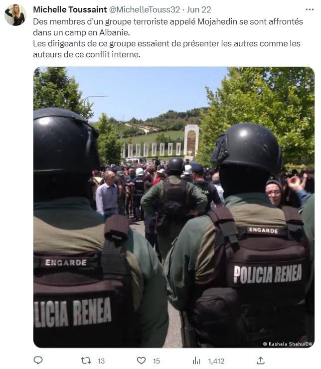 S_mmj3's tweet photo. حذف افراد توسط خود #منافقین انجام شده

میشل توسن خبرنگار فرانسوی با انتشار توییتی اعلام کرد در حمله پلیس آلبانی کسی آسیب جانی ندید بلکه بعد از آن درگیری ای بین خود مجاهدین مشاهده شد.
خبرنگاران آلبانیایی هم اعلام کرده بودند مرگ عضو #مجاهدین به علت اقدامات پلیس این کشور نبوده است https://t.co/VxhnCfk1Lx