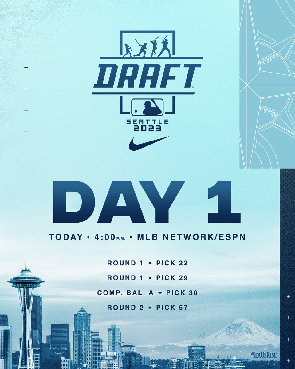 It’s Draft day! We have four picks on day one, including three in the top 30.

It all starts at 4 p.m. See the #MLBDraft live at Lumen Field by registering through the <a href="/MLB/">MLB</a> Experience App or tune in on <a href="/MLBNetwork/">MLB Network</a> or @ESPN.