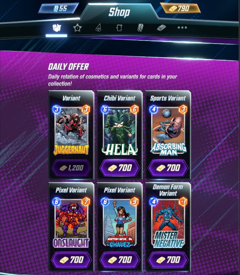 DrBingogh's tweet photo. I'm very tempted by that Hela but must #HoldforHipp #MarvelSnap #SnapShop #Variants #SnapVariants https://t.co/CkOkizC9en
