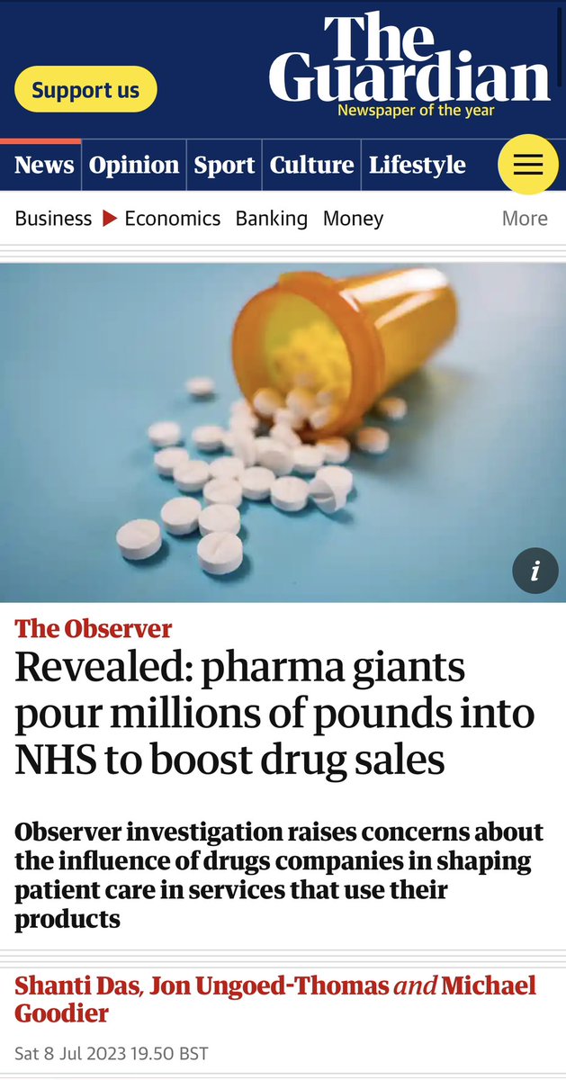 DrAseemMalhotra's tweet photo. BREAKING:

‘Pharma giants pour millions of pounds into #NHS to boost drug sales’ 

Be under NO illusion - it’s only NHS by logo - it’s a corporatised system of healthcare, &amp; that’s at the root of why it’s failing 

Time to put patients before profits 

https://t.co/ByNbfJfxL4 https://t.co/64kZE77ZbS