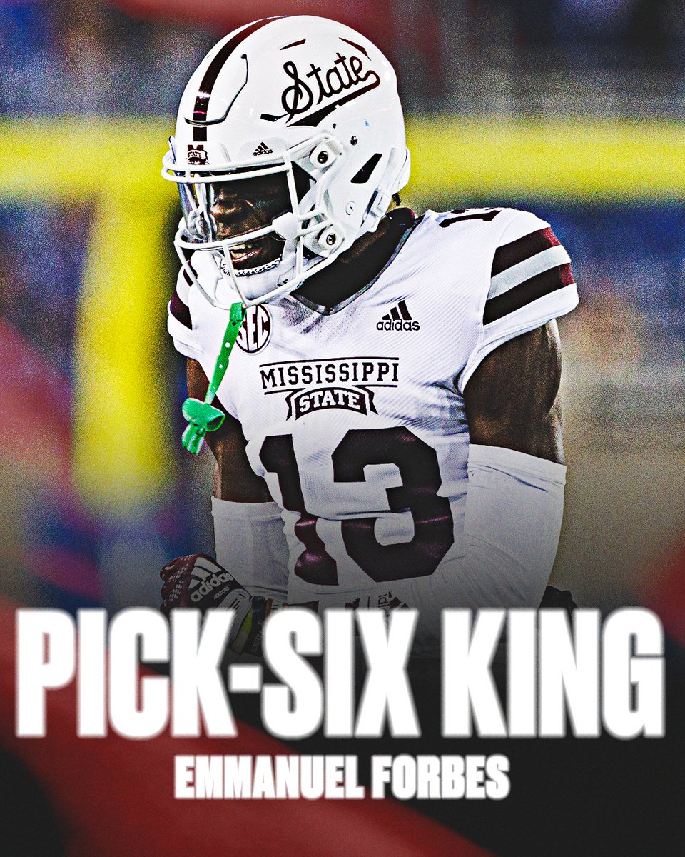 SECNetwork's tweet image. Nobody in college football history had more pick-sixes than Emmanuel Forbes 🔒 @emmanuelforbes7 

@HailStateFB | #SECNTakeover