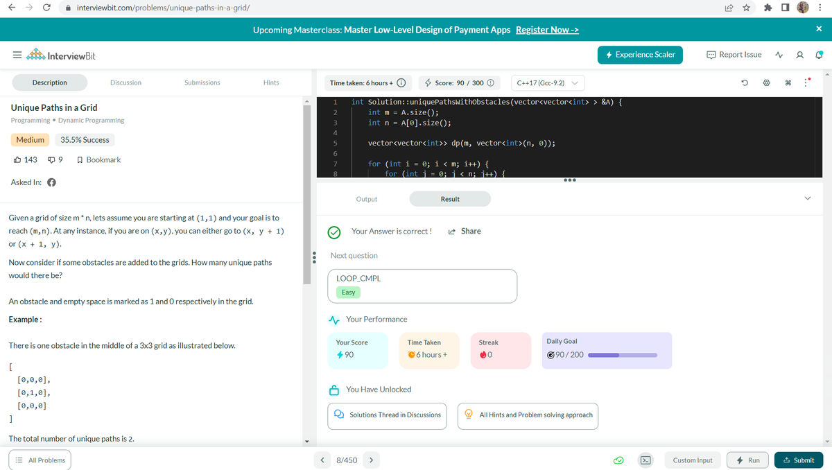 ashlesha172002's tweet photo. Hello All, I have completed #Day070 of #365DaysofCode Challenge with
@scaler_official
Today I solved the question-Unique Paths in Grid Scaler discord community link: https://t.co/kGGj8hvSQ0 #scalerdiscord #codewithscaler https://t.co/pWntJGenVS