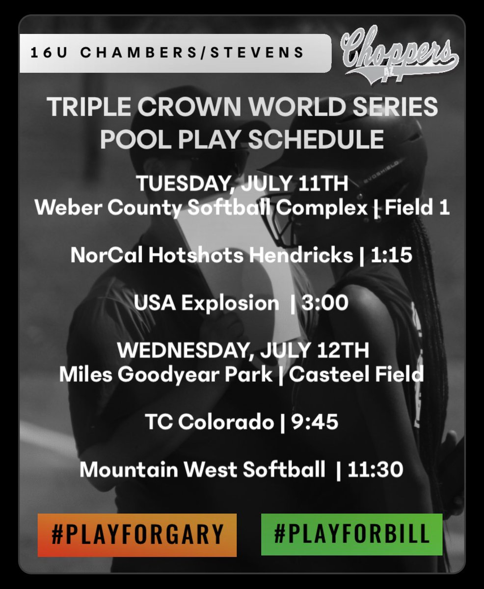 azchopperselite's tweet photo. AZ Choppers are Utah Bound for the Triple Crown World Series!  Our girls are playing for two special guys this week, Choppers Founder Gary Fausett who recently passed and AZ Choppers Assistant Coach, Bill Cariveau who is battling cancer. https://t.co/pJTA6E9AYq