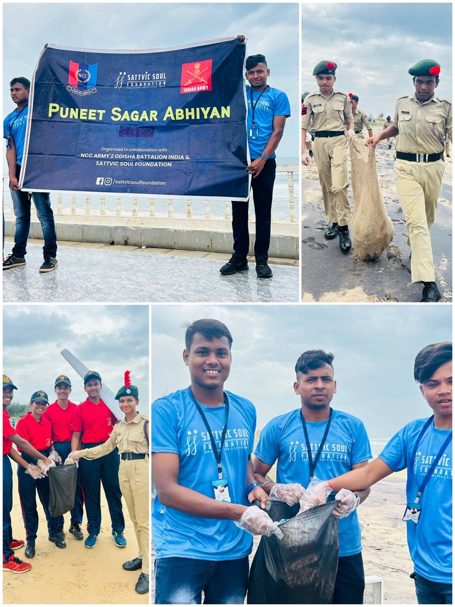 ShibaniPadhy3's tweet photo. Puneet Sagar Abhiyaan at Army AD beach .... @SATTVIC_SOUL in collaboration with NCC 2 Odisha Battalion, Includes school students from KV, Army school and Khallikote University.
@Ssamal12345
#cleanenvironment #climatewarriors #ClimateAction #plasticfreeenvironment #cleanthebeach https://t.co/NCvXbmv7cq