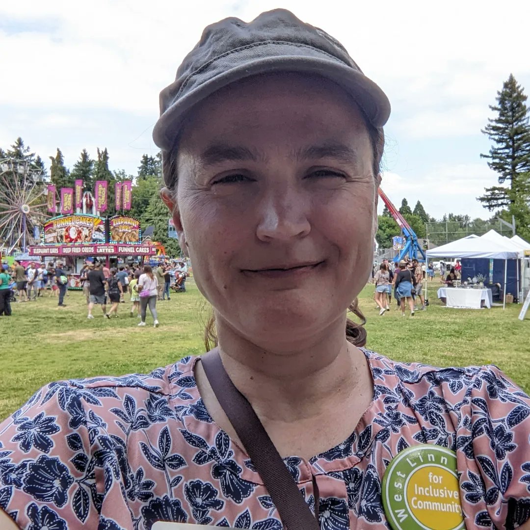 Catherine4Clerk's tweet photo. Volunteered with the West Linn Alliance at the Old Time Fair this afternoon. We are neighbors working together with local government, schools, organizations, and businesses to make West Linn a safe and welcoming community for all. #WestLinnOregon #EquityInclusion #OldTimeFair https://t.co/CNaacrY6nC