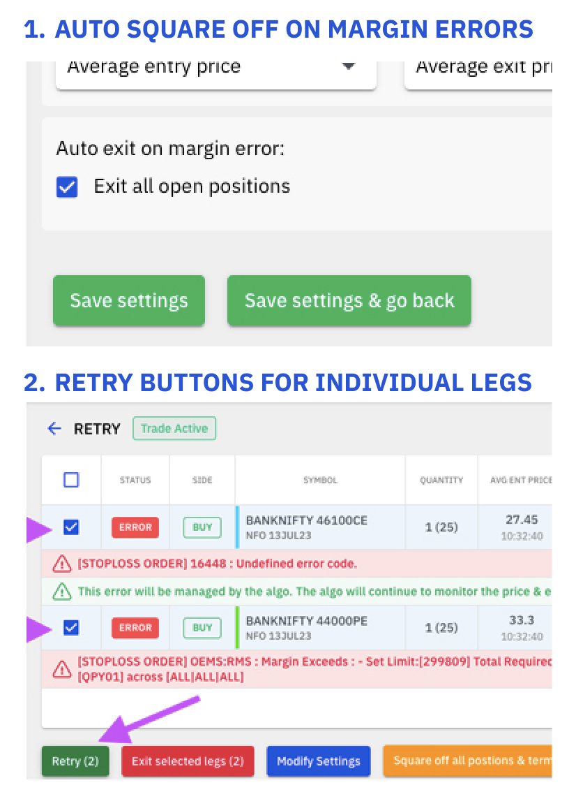 📣 NEW FEATURE 📣

1. AUTO SQUARE OFF OPEN LEGS ON MARGIN ERRORS: quantiply.tech/documentation/…

2. RETRY BUTTONS FOR INDIVIDUAL LEGS ON ERRORS: quantiply.tech/documentation/…