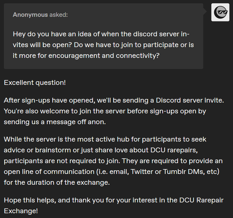dcurarepair's tweet photo. 🗨️Hey do you have an idea of when the discord server invites will be  open? Do we have to join to participate or is it more for encouragement  and connectivity? https://t.co/FCN0MGysnd