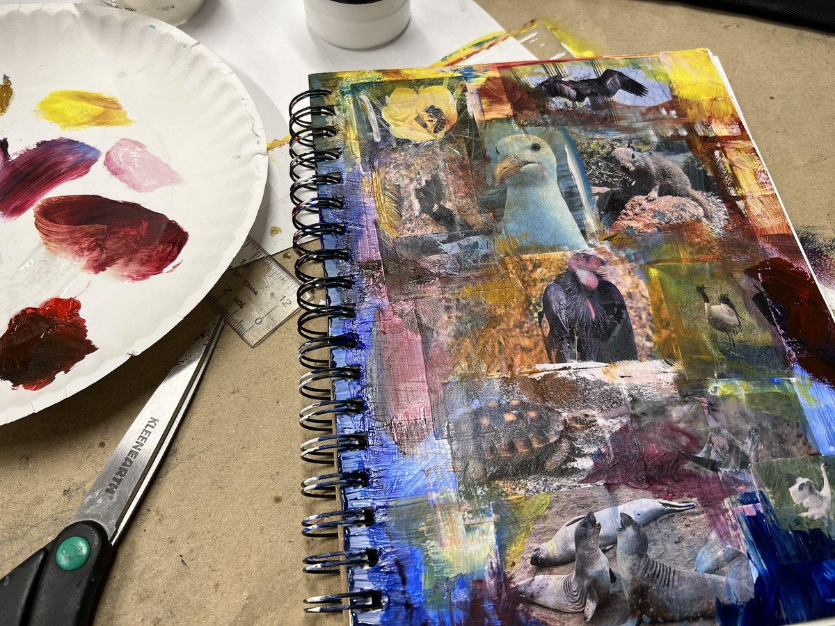 spetersartist's tweet image. #Artisttip: cover your sketchbook with inspiration. It’ll help clear the way to making magic. 

And bonus, you can tap into you 16 year old self that covered walls with photographs and dreams. (Do teens still do this?) 

#rauschenberginspired #makeamess #collage