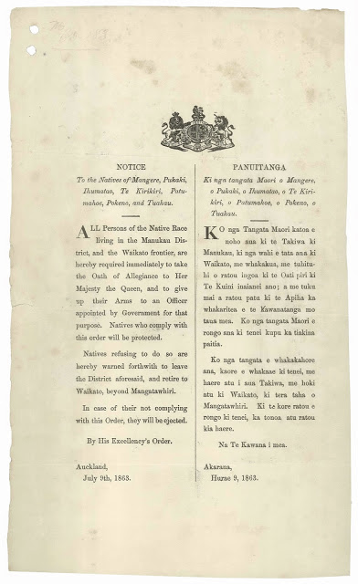 #OnThisDay 9 July 1863: Māori communities at Māngere, Ihumātao and elsewhere between Auckland and Waikato are given an ultimatum to swear an oath of allegiance to the Crown or immediately leave. The invasion of Waikato begins three days later.  meetingplace.nz/2017/07/south-… #NZWars