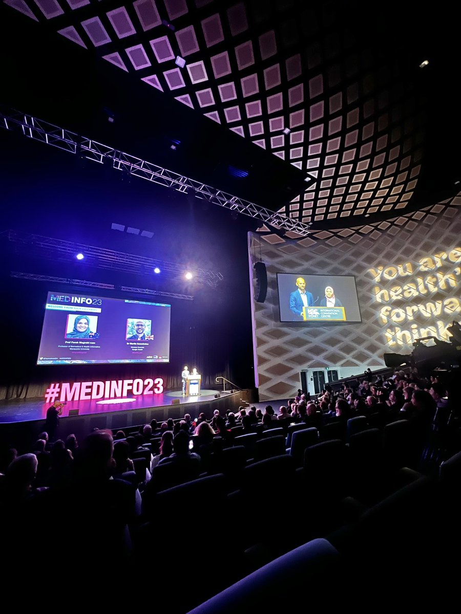 DanTrajkov's tweet photo. The gavel has sounded! An inspiring opening of #MEDINFO23 by forward-thinking digital health leaders @FarahMagrabi and @martin_sen! Indeed, the future of healthcare is accessible. It’s time to turn up  and contribute our expertise. @TheInstituteDH @MedInfo23 https://t.co/2n67aupFBw