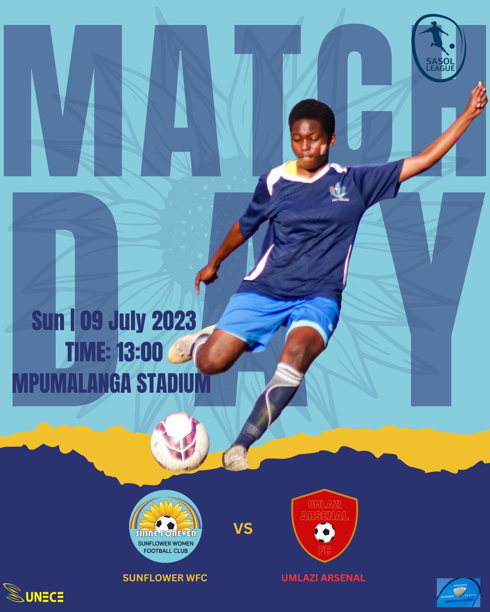 Match Day!!!
🆚️ Umlazi Arsenal
📆  09 July 2023
⏰️ 13:00
🏟Mpumalanga Stadium

#sunflower #sasolleague #sasolwomensleague #sunece