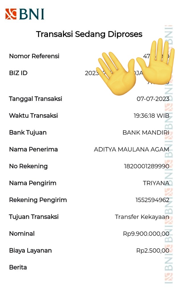 adityagam7's tweet photo. @AnisaAgustina78 @rusdan05 @BNI Belum nih, masih dalam proses dari hari jumat, parah bgt @BNI https://t.co/VgdeblskPI