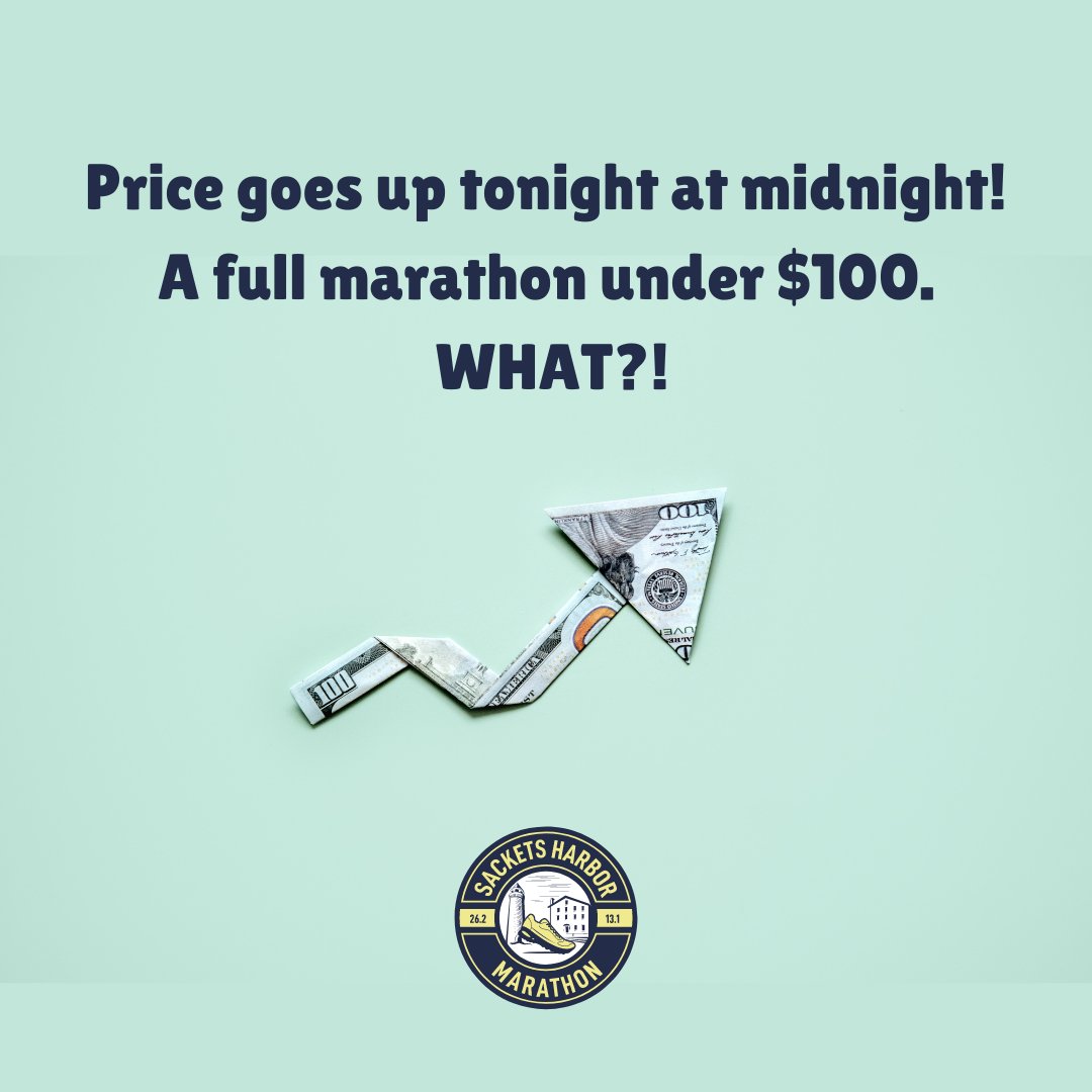 SacketsRaceMgmt's tweet photo. Pretty rare, we know! Please join us for this inaugural event! It is going to be GREAT!!!
#sacketsharbormarathon #sacketsharborhalfmarathon #visitsackets #runsackets #priceincrease #savemoney https://t.co/mChJqS4OlK