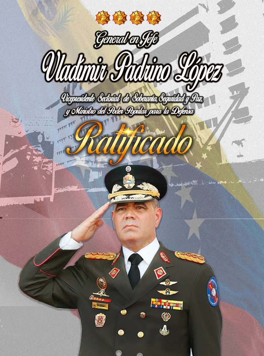 🇻🇪 #Anuncio || Presidente constitucional y Cmdte en Jefe FANB @Nicolásmaduro ratifica al GJ <a href="/Vladimirpadrino/">Vladimir Padrino L.</a> como MPPDefensa por su compromiso, lealtad y entrega a las tareas de la defensa de la Patria  ¡Seguimos contando Con su liderazgo!