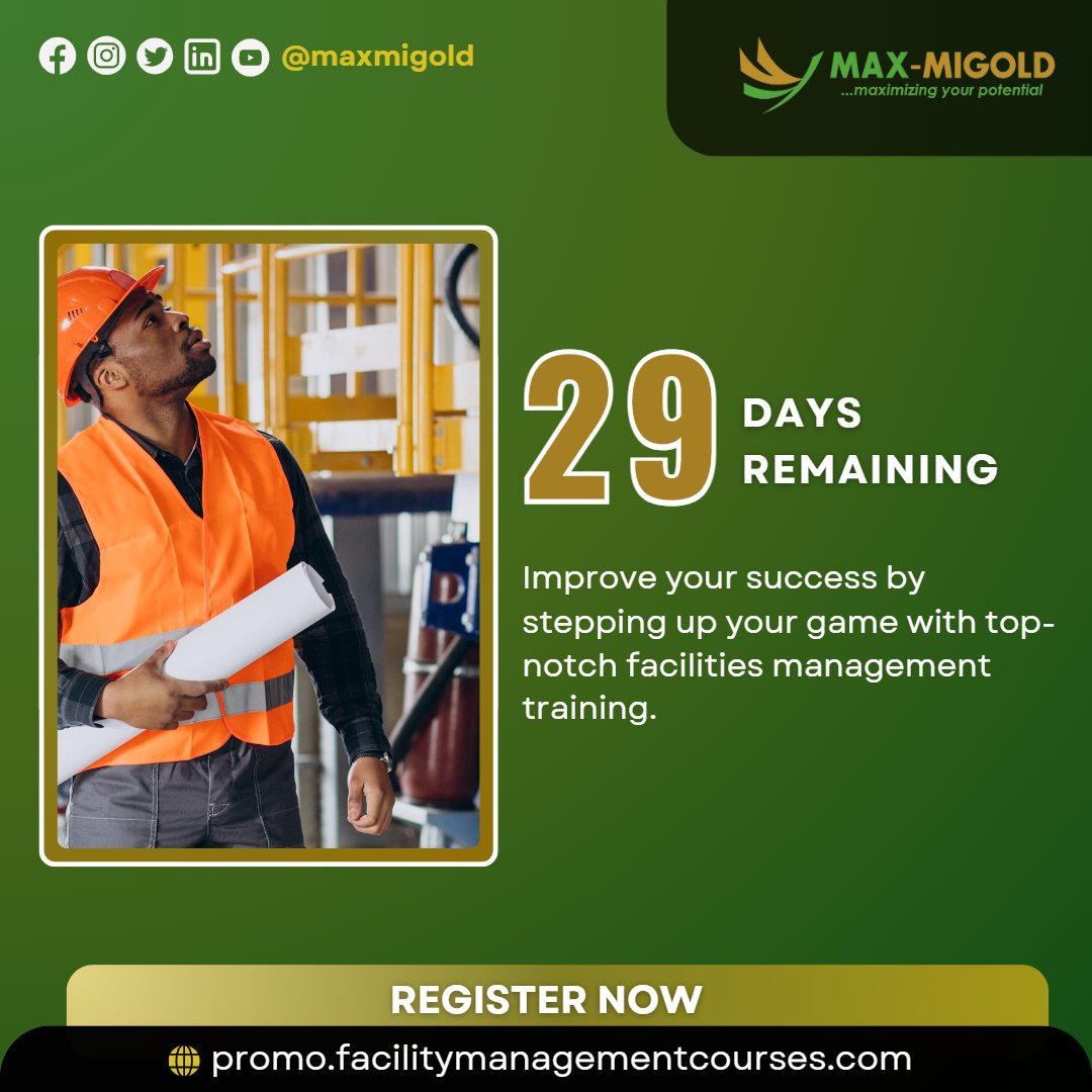 maxmigold's tweet image. Don&apos;t miss out on this incredible opportunity to gain essential skills in Facility Management, one of the on-demand profession today

Register Here🔗: promo.facilitymanagementcourses.com

#FacilityManagement
#FMTraining
#ProfessionalDevelopment
#Facilities
#FacilityMaintenance
#RealEstate