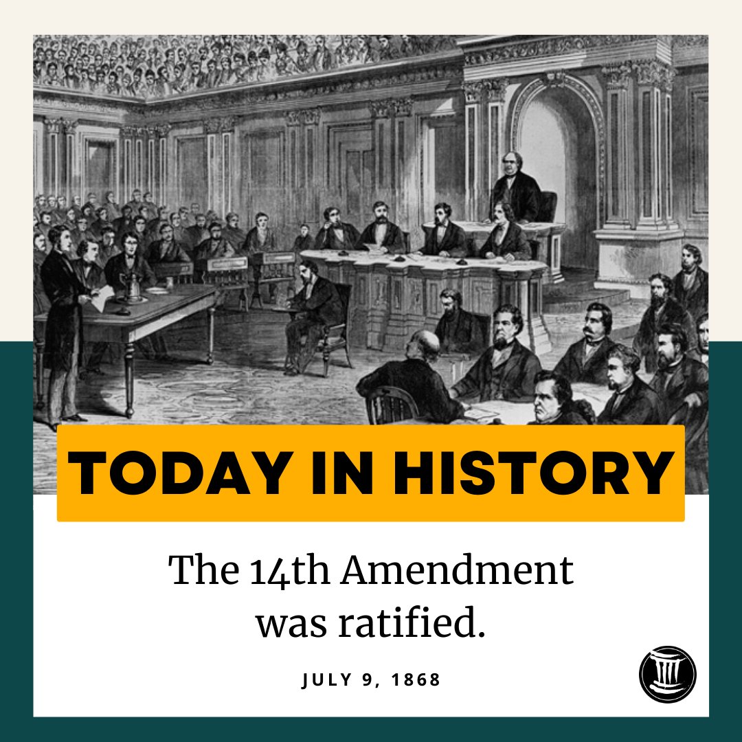 On July 9, 1868, the 14th amendment was ratified, granting citizenship to all persons "born or naturalized in the United States" and providing all citizens with “equal protection under the laws,” extending the provisions of the Bill of Rights to the states. ⚖️