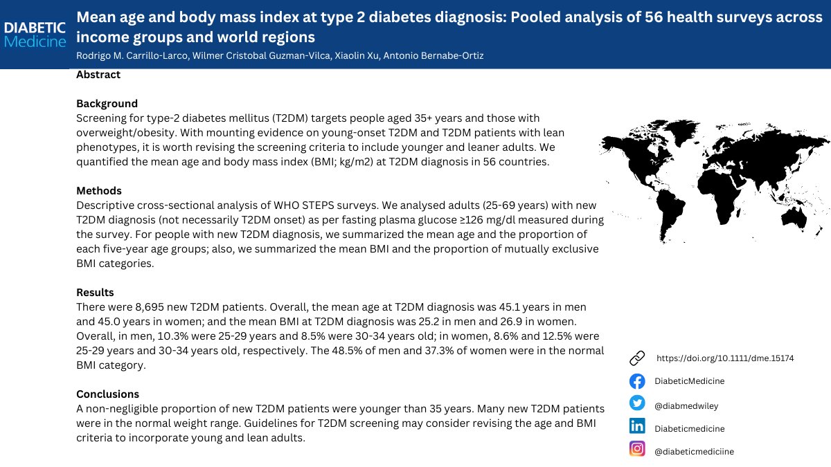 Is it time to revise the age and BMI criteria for screening for Type 2 diabetes? Click the link below for more: 👉doi.org/10.1111/dme.15… #type2diabetes #diabetes #diabetesawareness #diabetesprevention