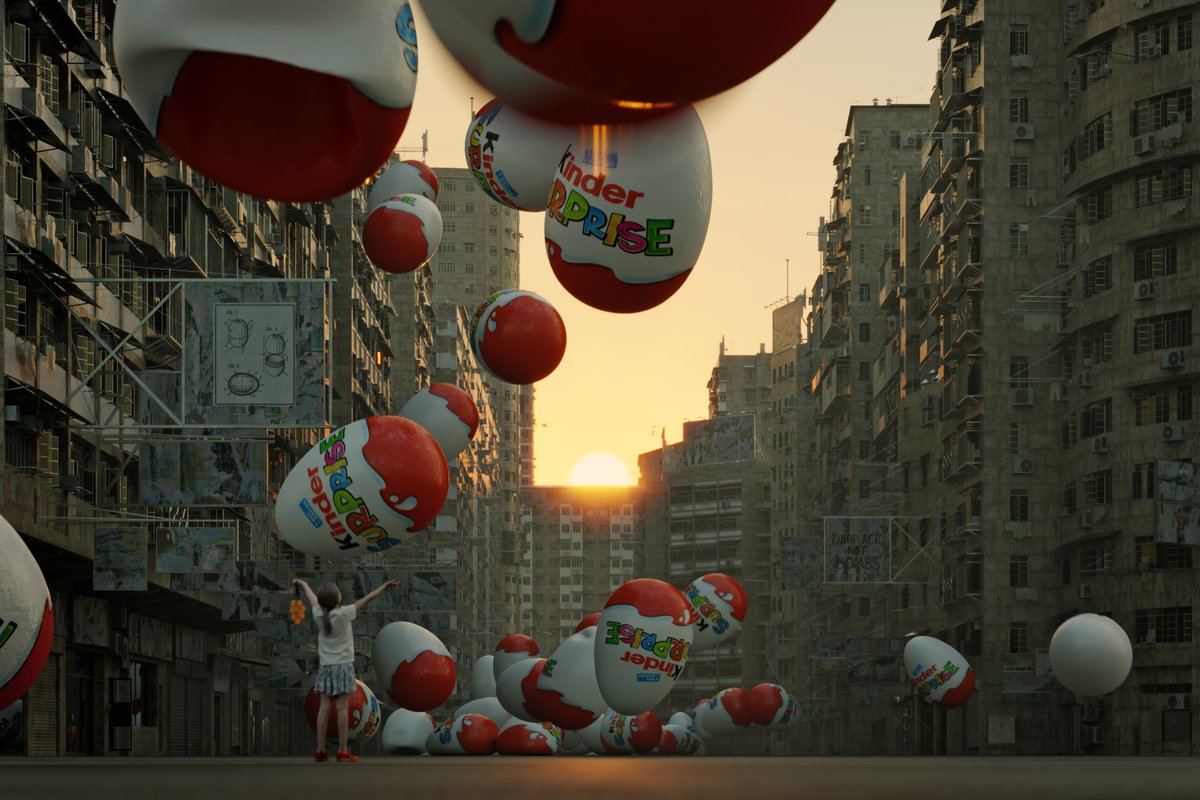 One of the projects that i enjoy most &amp; feel uncomfortable in the same time while working on it; ‘Surprise’

I used ‘Tyflow plugin’ with 3ds Max for the drop effect of giant Kinder Surprise Eggs. 
&amp; ofc <a href="/kitbash3d/">KitBash3D</a>  Future Slums kit for the environment.

oneshotperweek.com/post/week19