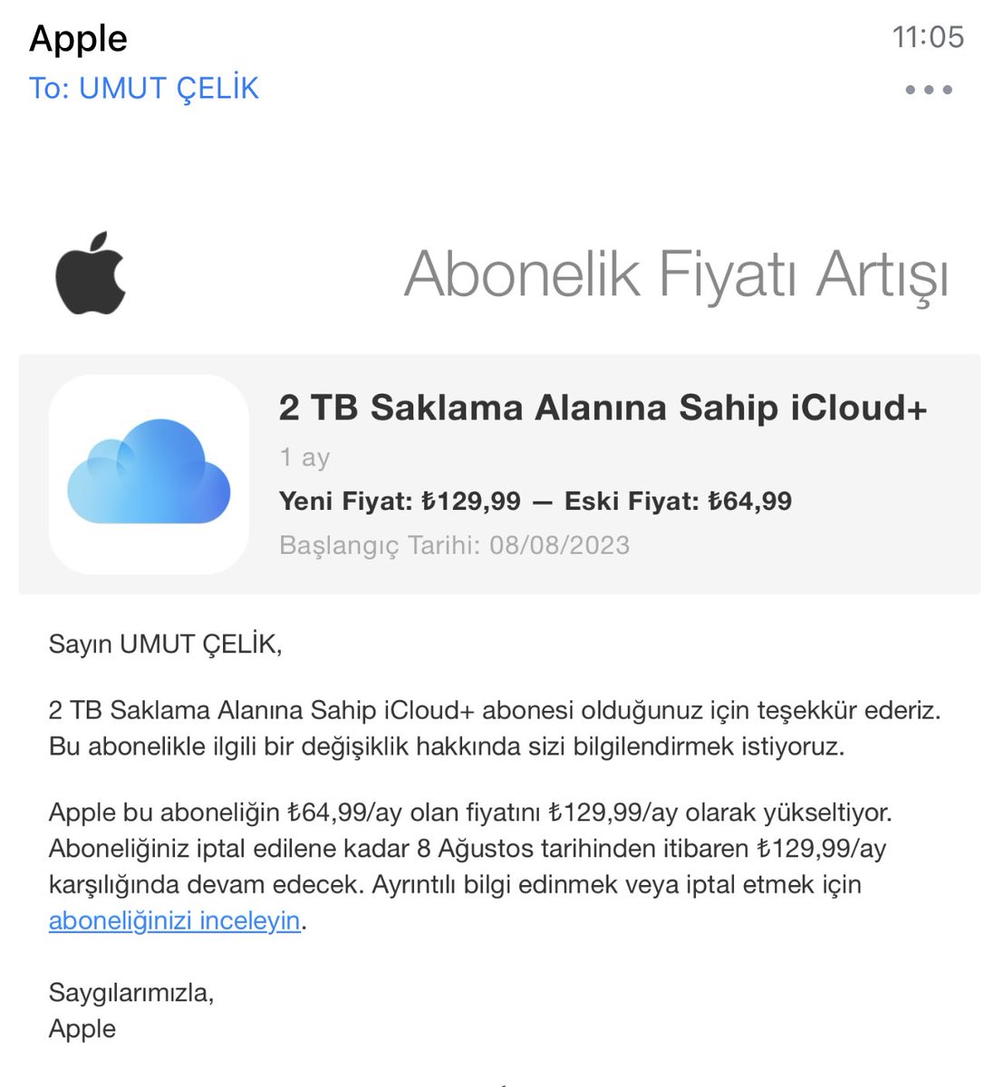 Apple yapistirmis %100 zammi. Gerci cok uzun suredir iCloud'a zam gelmemisti 😀