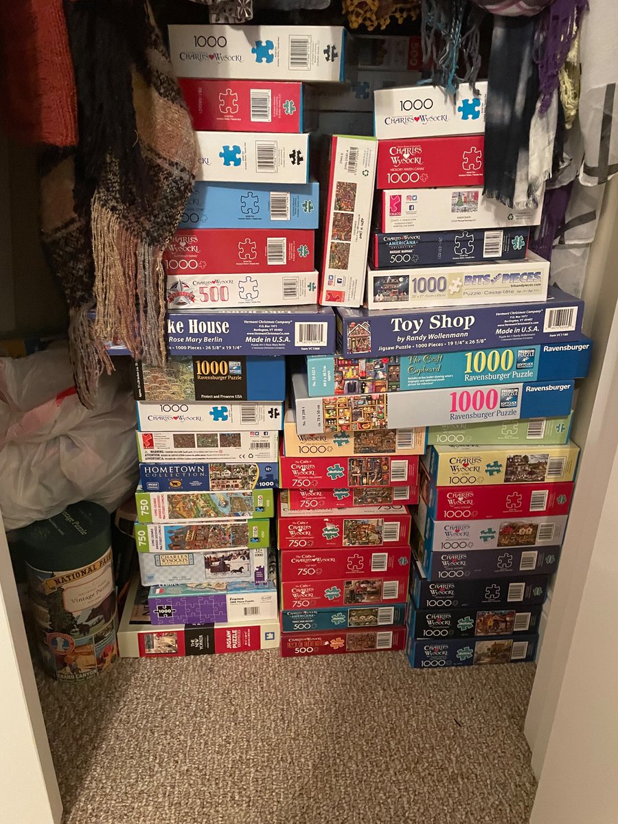 Good morning, #5amwritersclub Starting today…I’m going to participate in Swedish Death Cleaning. Two reasons: I’d like to move but also don’t want to leave a mess for my kids. Just an hour every day…throw, give away and organize. For example, why am I a puzzle hoarder? 🥴