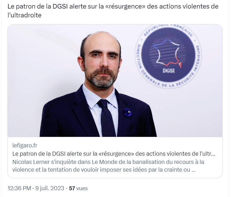 F_Desouche's tweet photo. Le patron de la DGSI pointe du doigt trois menaces : le djihadisme, l'ultra-gauche et l'ultra-droite. L'AFP réécrit l'interview et n'en retient que l'ultra-droite. Toute la presse reprend cette version. https://t.co/xzqd1dA48E