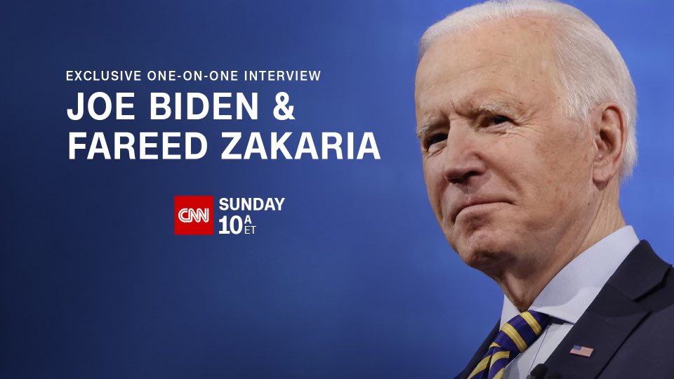 TODAY: @CNN’s @FareedZakaria’s exclusive interview with President Joe Biden airs at 10aET on @CNN and @CNNi.